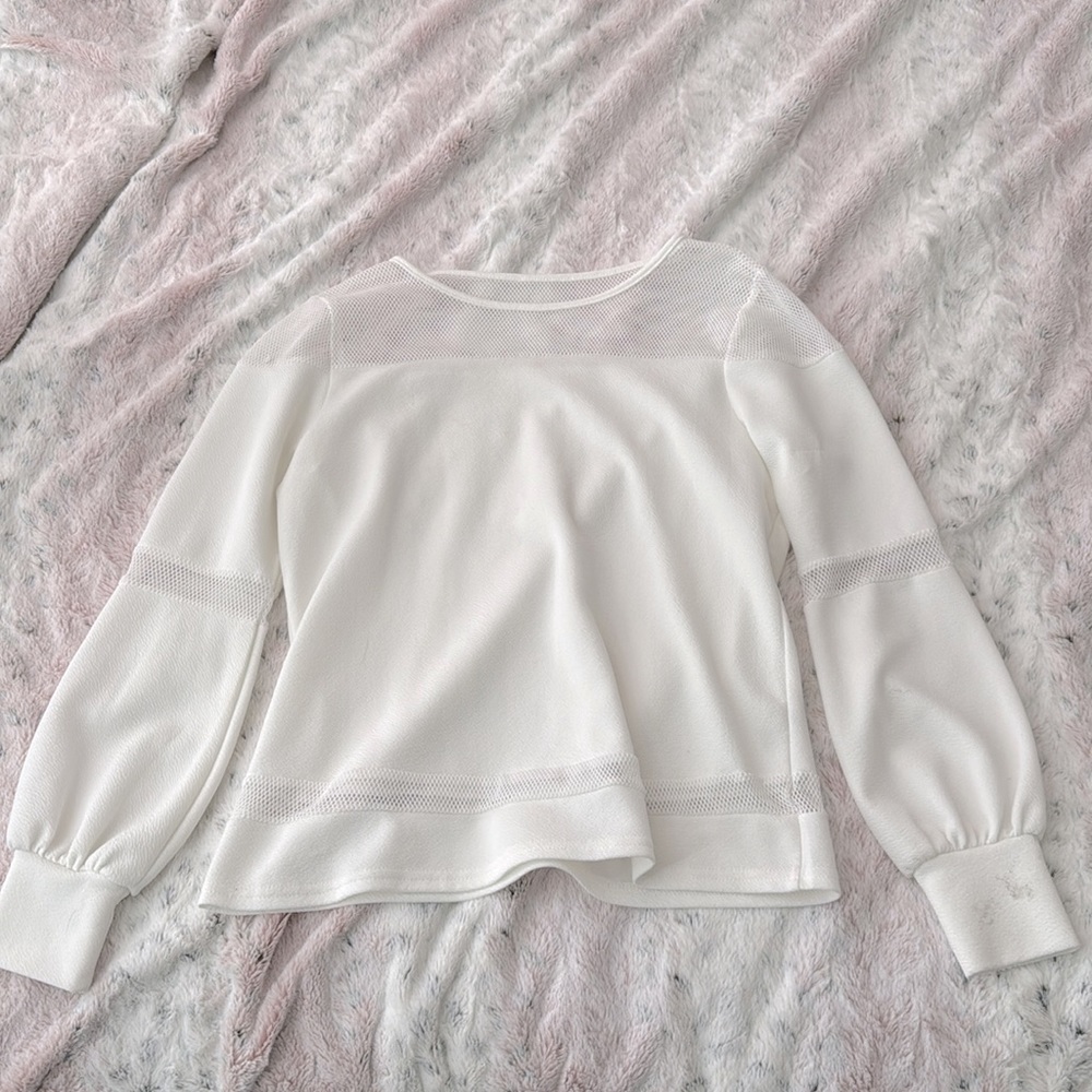 White blouse, long sleeve with mesh, medium